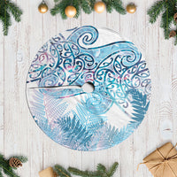 Aotearoa Maori Koru Curves Tree Skirt Aqua Paua Shell