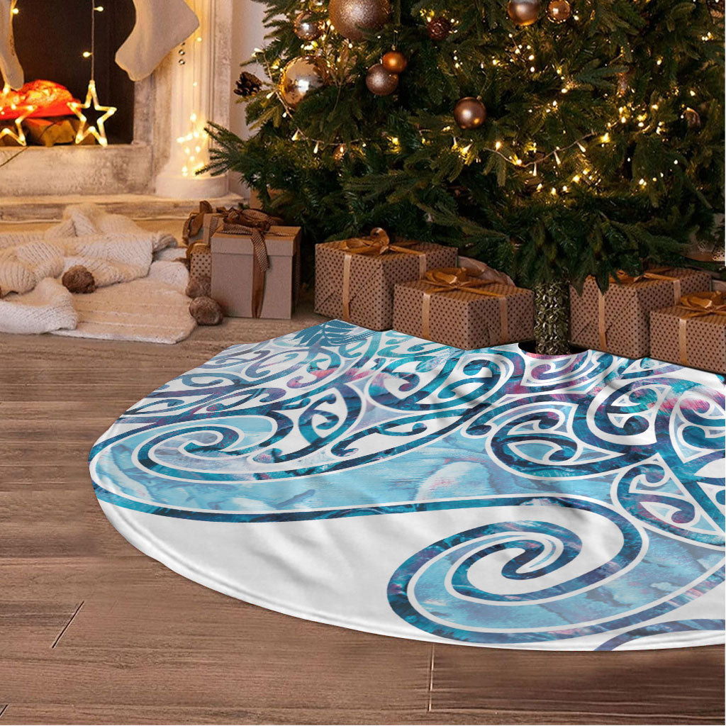 Aotearoa Maori Koru Curves Tree Skirt Aqua Paua Shell