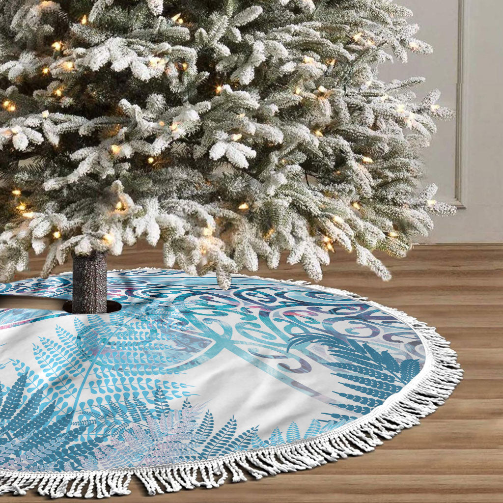 Aotearoa Maori Koru Curves Tree Skirt Aqua Paua Shell