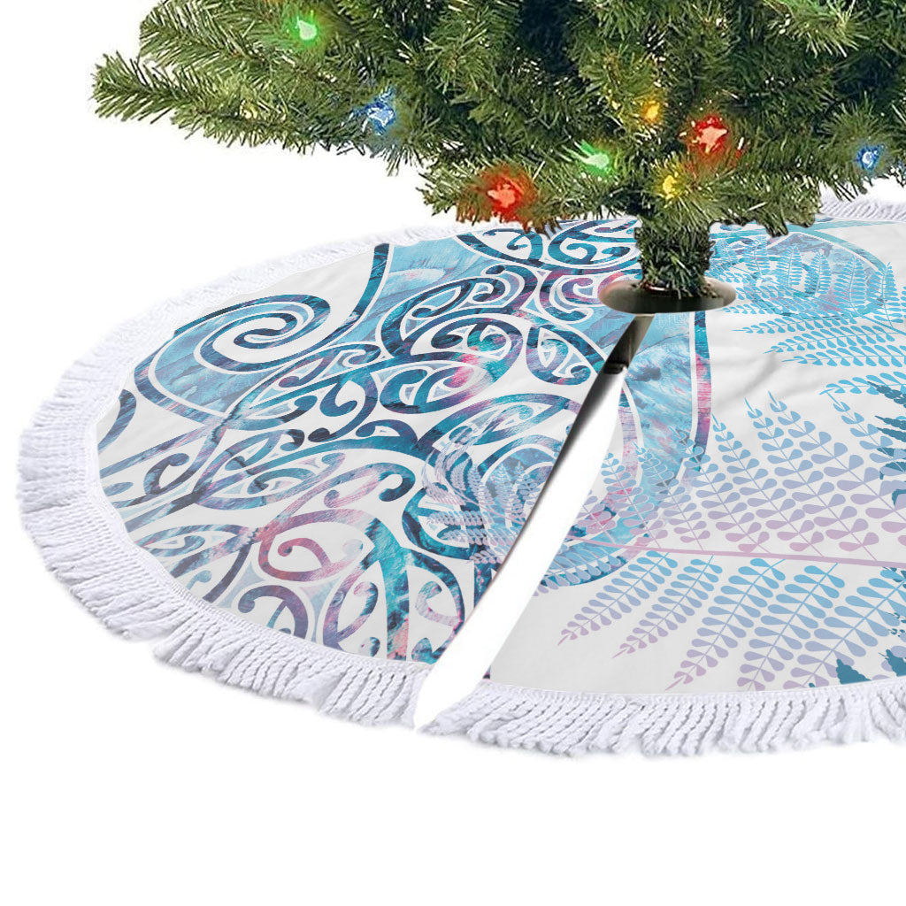 Aotearoa Maori Koru Curves Tree Skirt Aqua Paua Shell