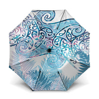 Aotearoa Maori Koru Curves Umbrella Aqua Paua Shell LT7 One Size Folded 11.42 inch Opened Diameter 37.4 inch Blue - Polynesian Pride
