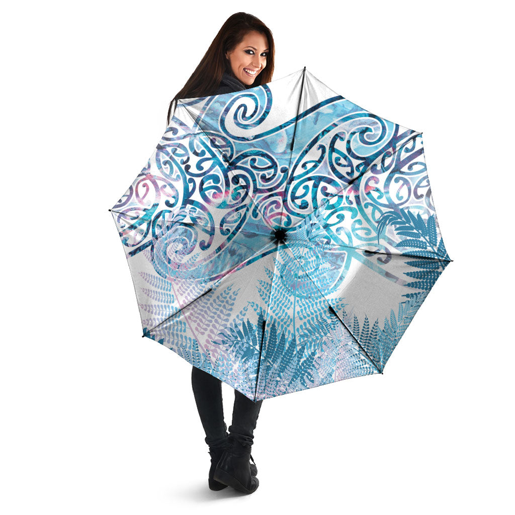 Aotearoa Maori Koru Curves Umbrella Aqua Paua Shell LT7 - Polynesian Pride
