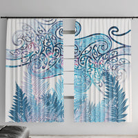 Aotearoa Maori Koru Curves Window Curtain Aqua Paua Shell LT7 With Hooks Blue - Polynesian Pride