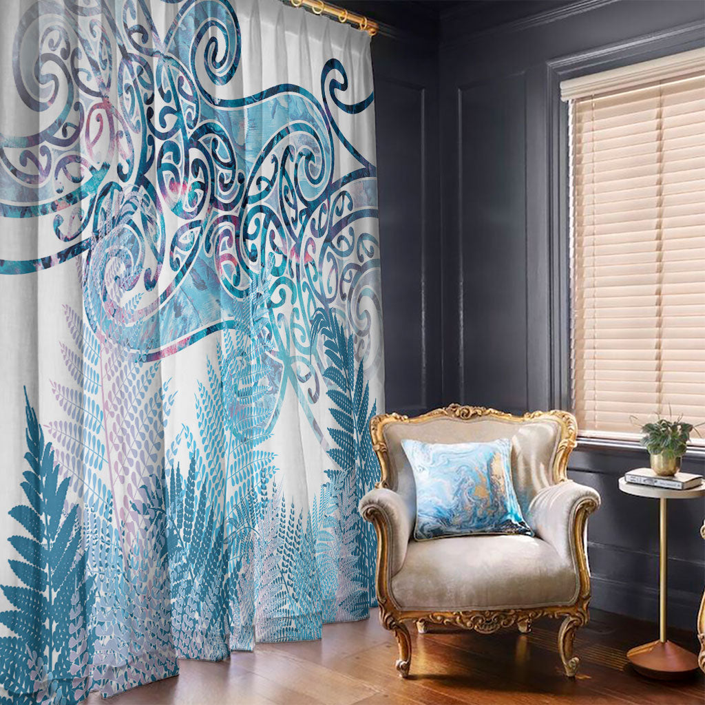 Aotearoa Maori Koru Curves Window Curtain Aqua Paua Shell LT7 - Polynesian Pride