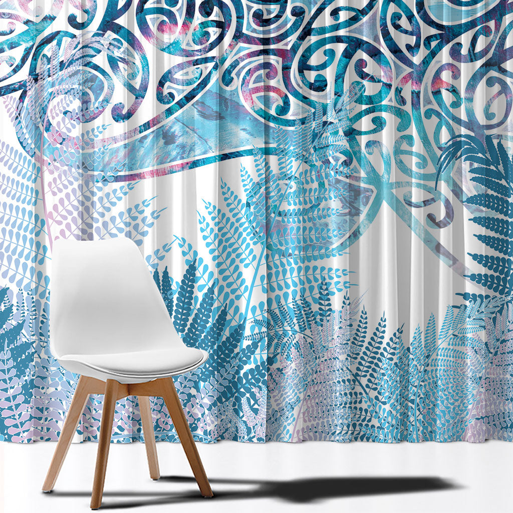 Aotearoa Maori Koru Curves Window Curtain Aqua Paua Shell LT7 - Polynesian Pride
