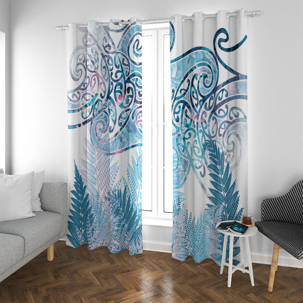 Aotearoa Maori Koru Curves Window Curtain Aqua Paua Shell LT7 With Grommets Blue - Polynesian Pride