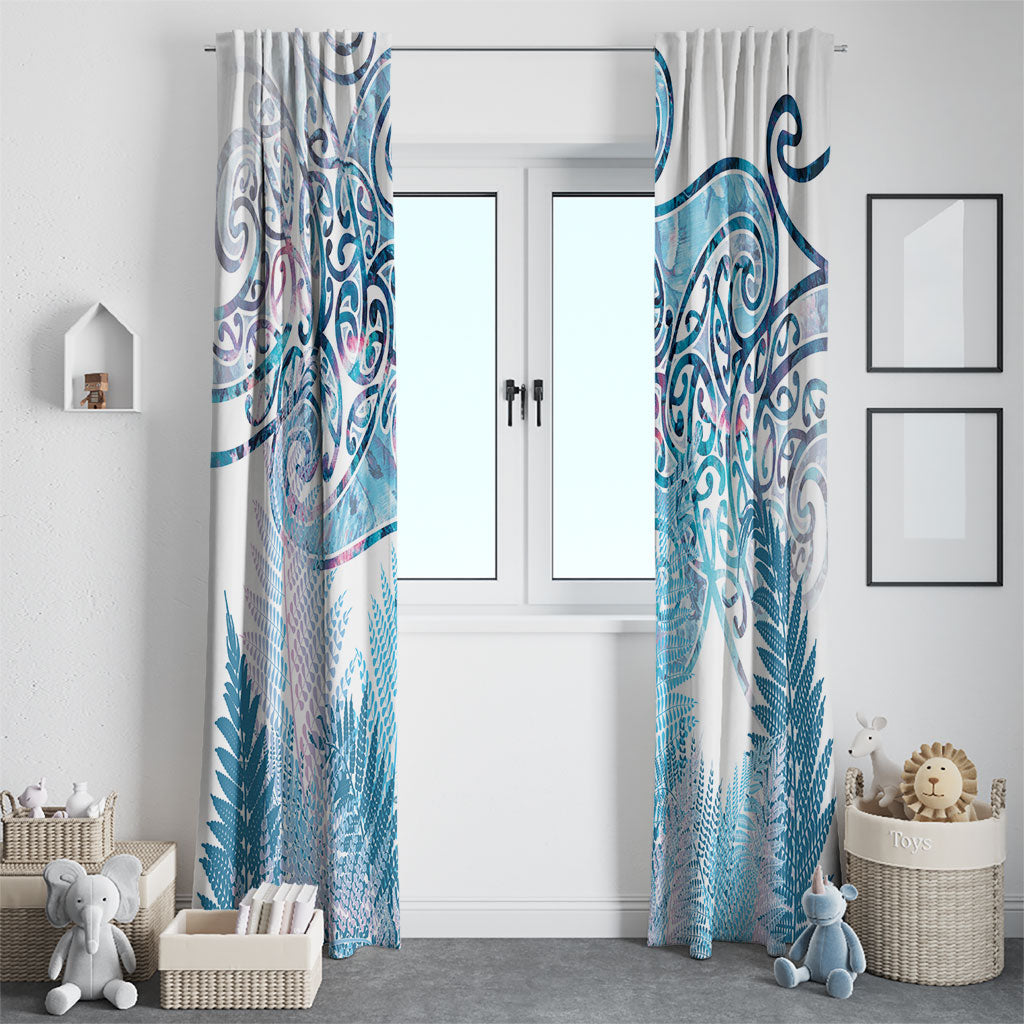 Aotearoa Maori Koru Curves Window Curtain Aqua Paua Shell LT7 - Polynesian Pride