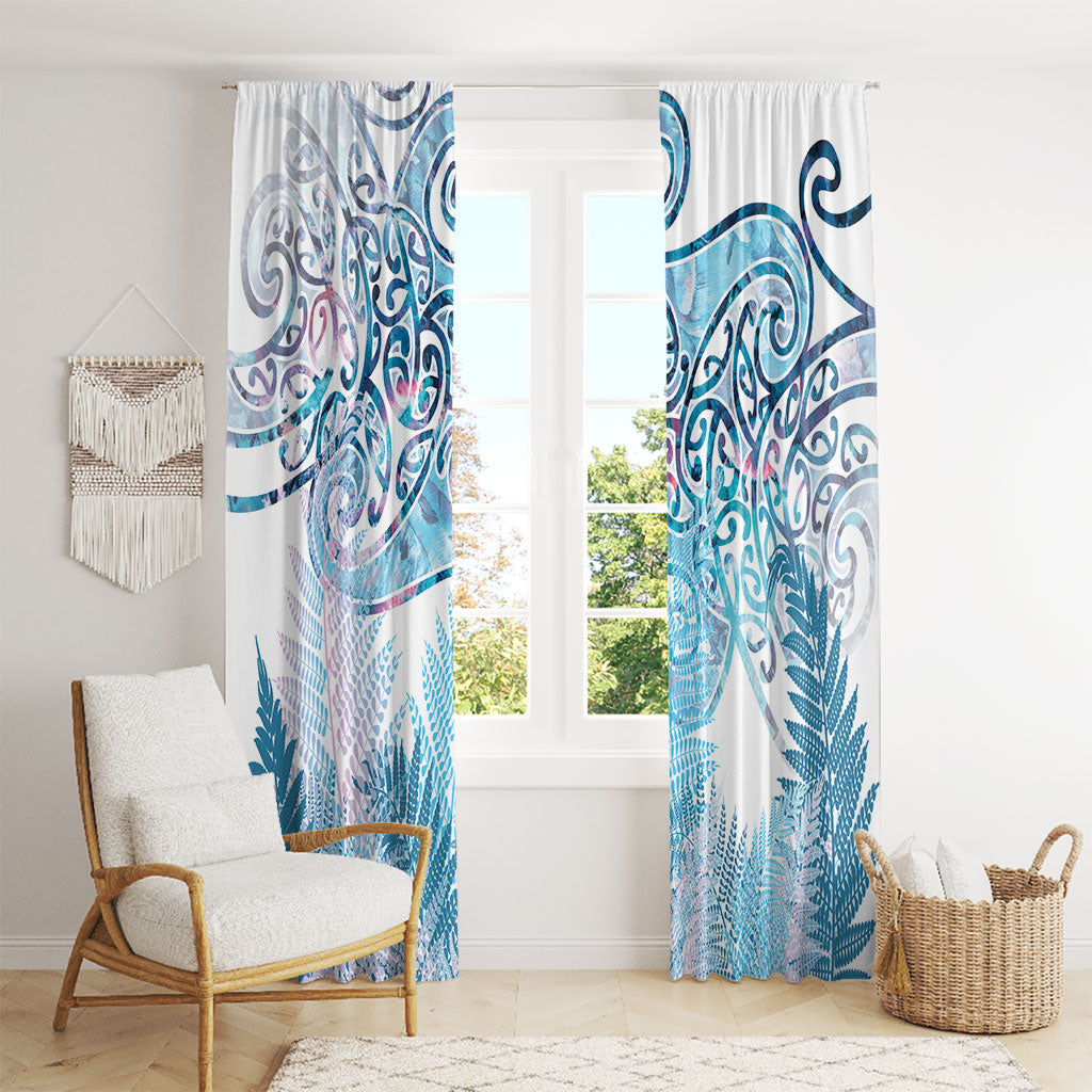 Aotearoa Maori Koru Curves Window Curtain Aqua Paua Shell LT7 - Polynesian Pride
