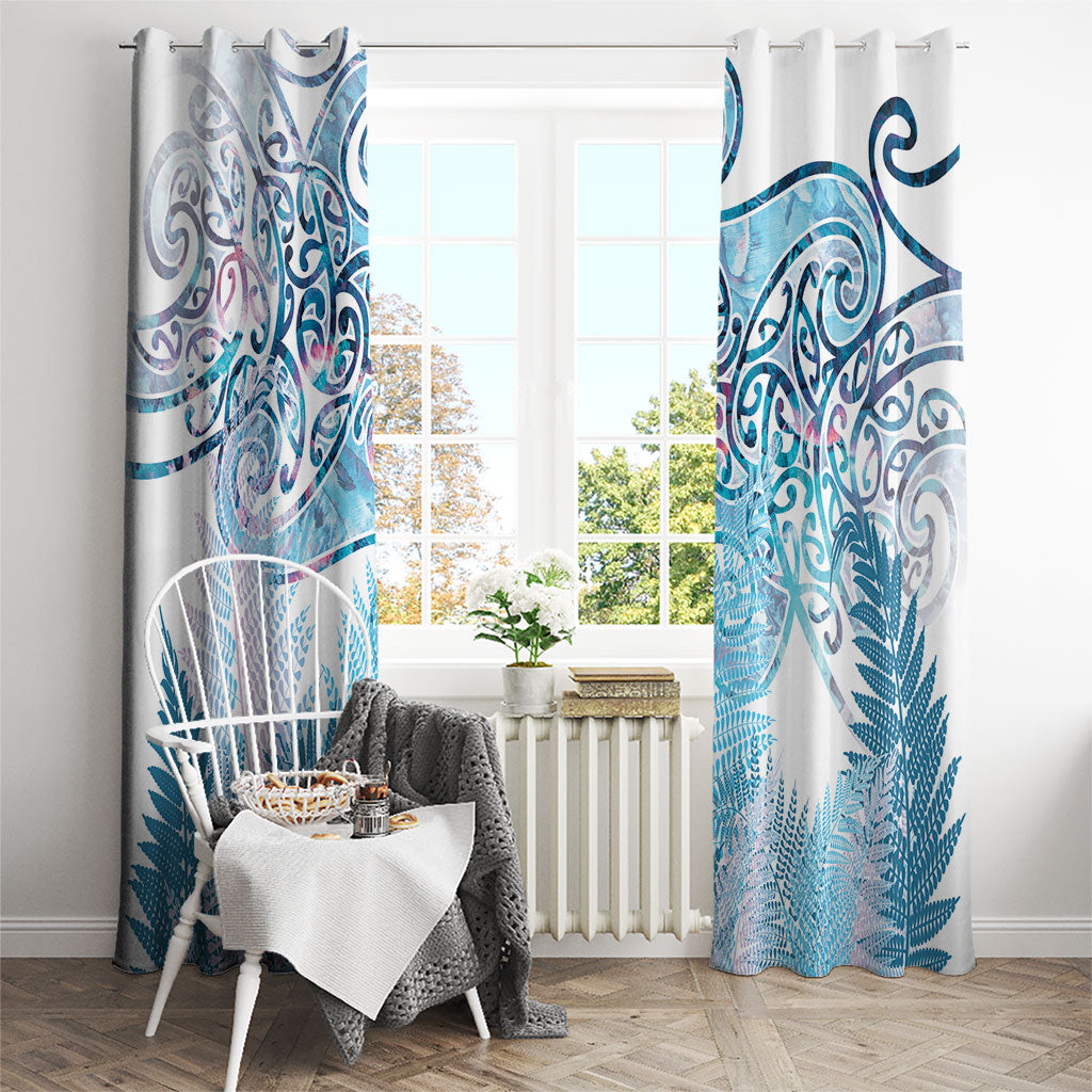Aotearoa Maori Koru Curves Window Curtain Aqua Paua Shell LT7 - Polynesian Pride