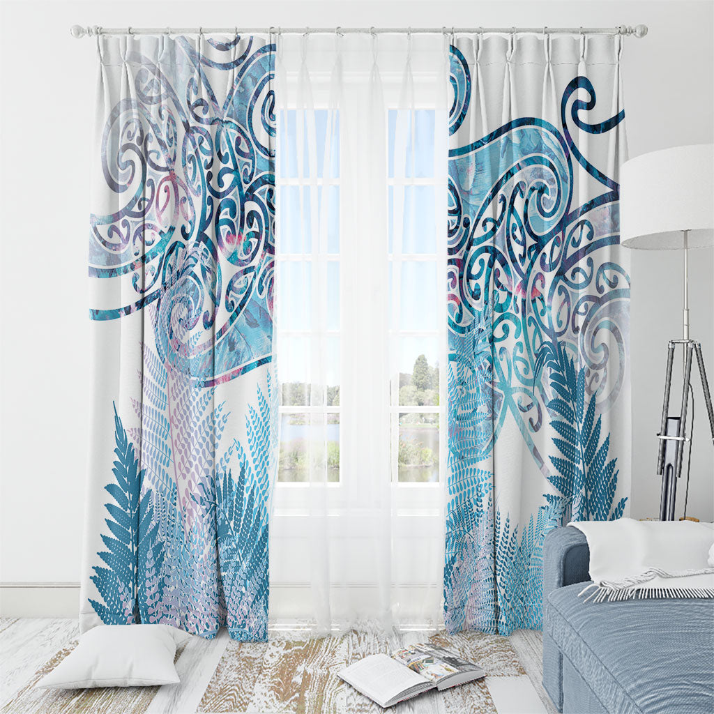 Aotearoa Maori Koru Curves Window Curtain Aqua Paua Shell LT7 - Polynesian Pride