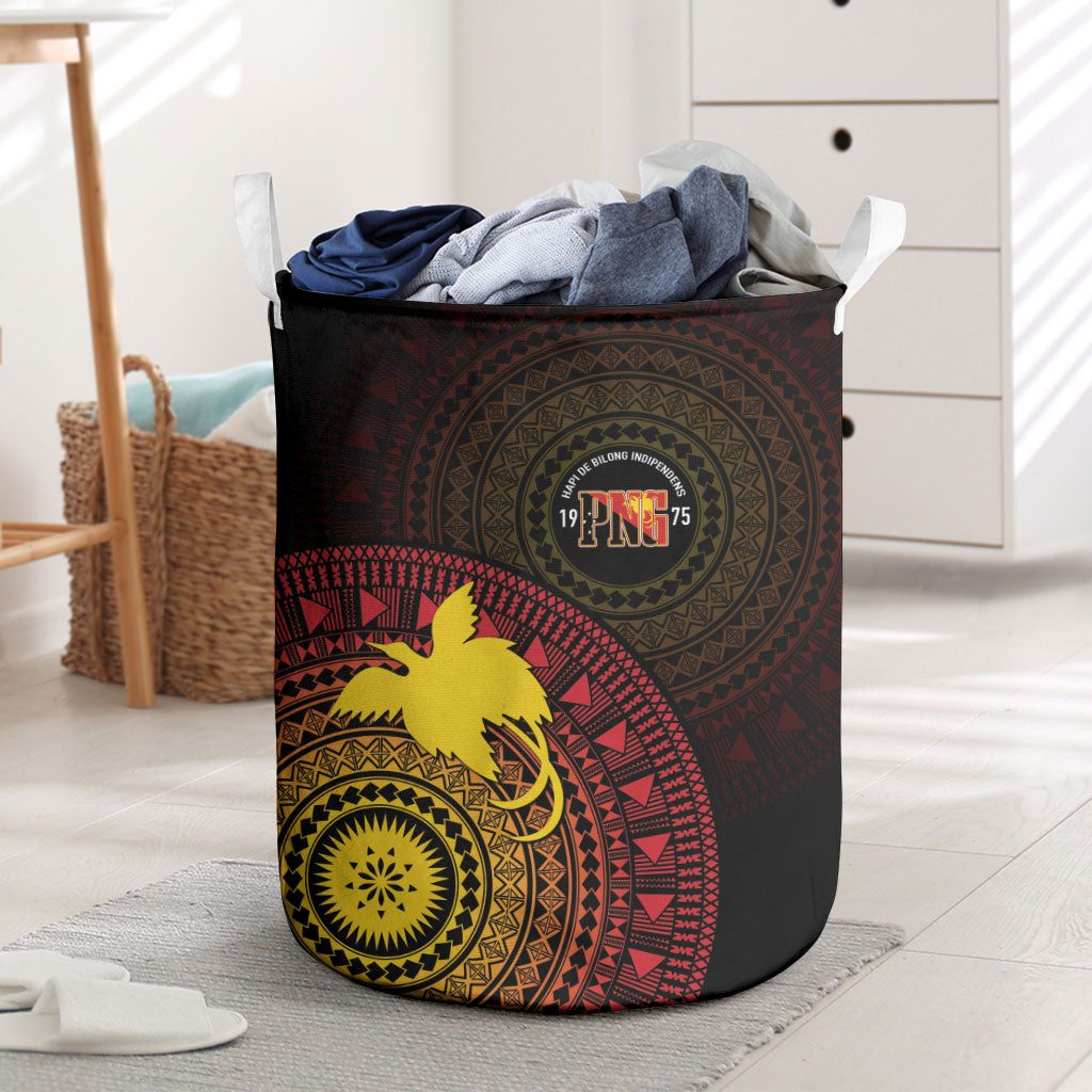 Papua New Guinea Independence Laundry Basket Tapa Circle LT7 Black - Polynesian Pride