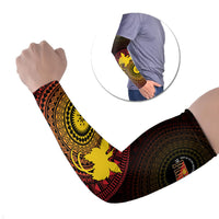 Papua New Guinea Independence Personalized Arm Sleeves Tapa Circle LT7 Set of 2 Black - Polynesian Pride