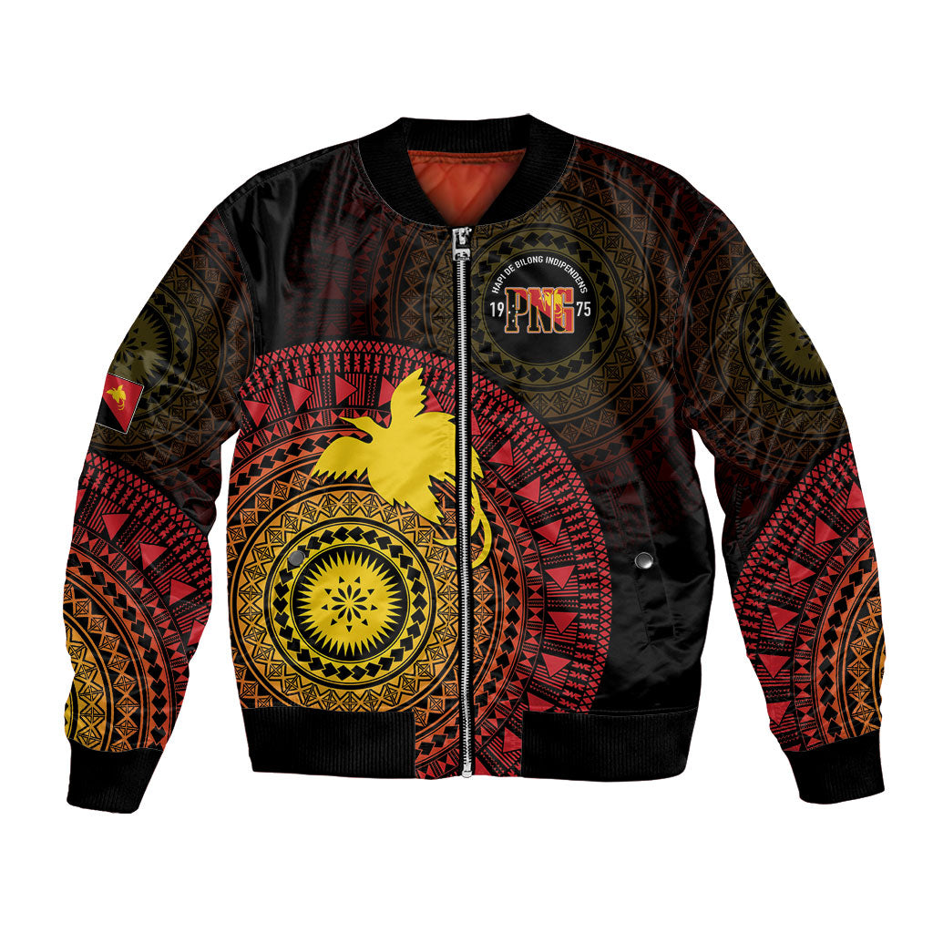 Papua New Guinea Independence Personalized Bomber Jacket Tapa Circle LT7 Unisex Black - Polynesian Pride