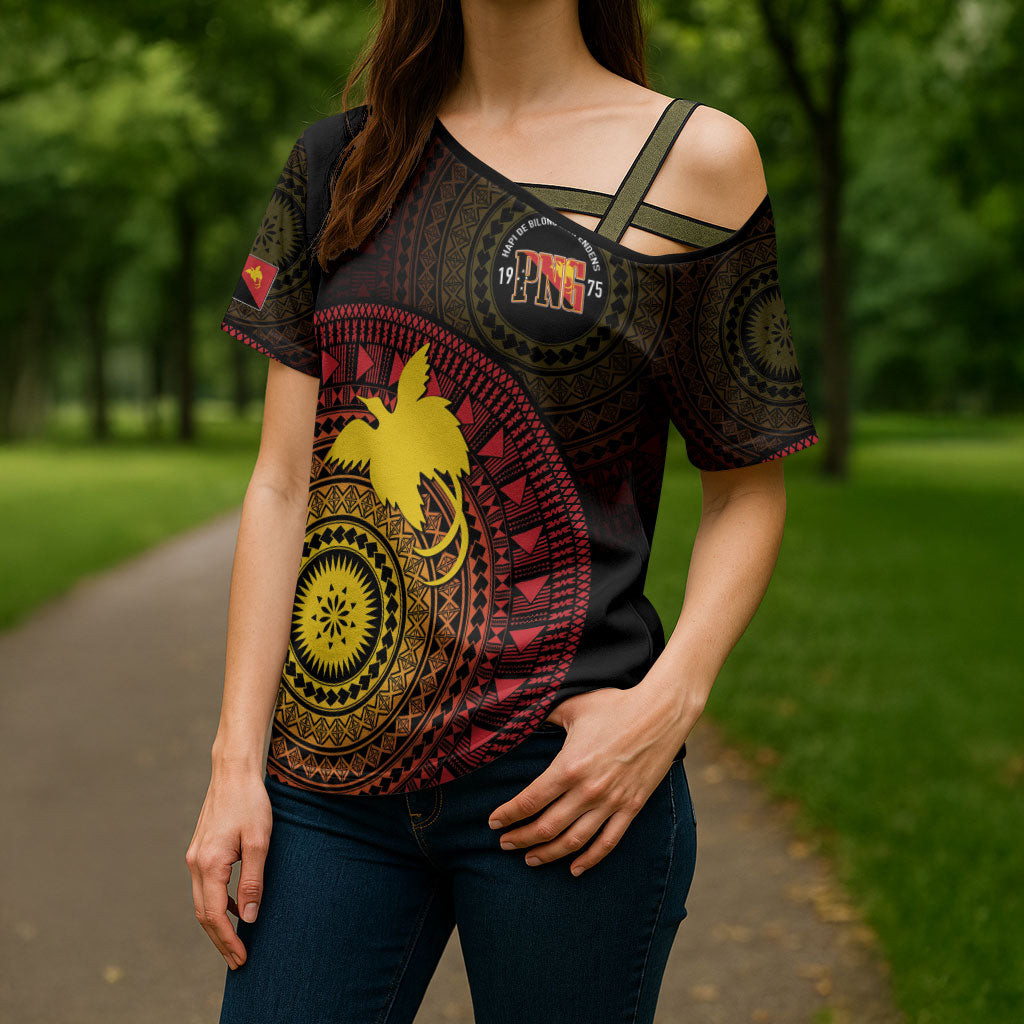 Papua New Guinea Independence Personalized Cross Shoulder Shirt Tapa Circle LT7 - Polynesian Pride