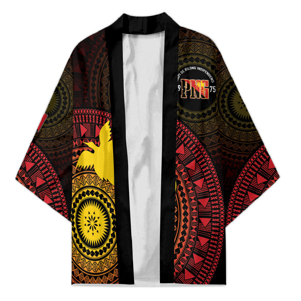 Papua New Guinea Independence Personalized Kimono Tapa Circle LT7 Unisex Black - Polynesian Pride