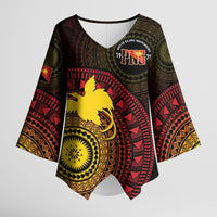 Papua New Guinea Independence Personalized Kimono Sleeve Blouse Tapa Circle LT7 Female Black - Polynesian Pride