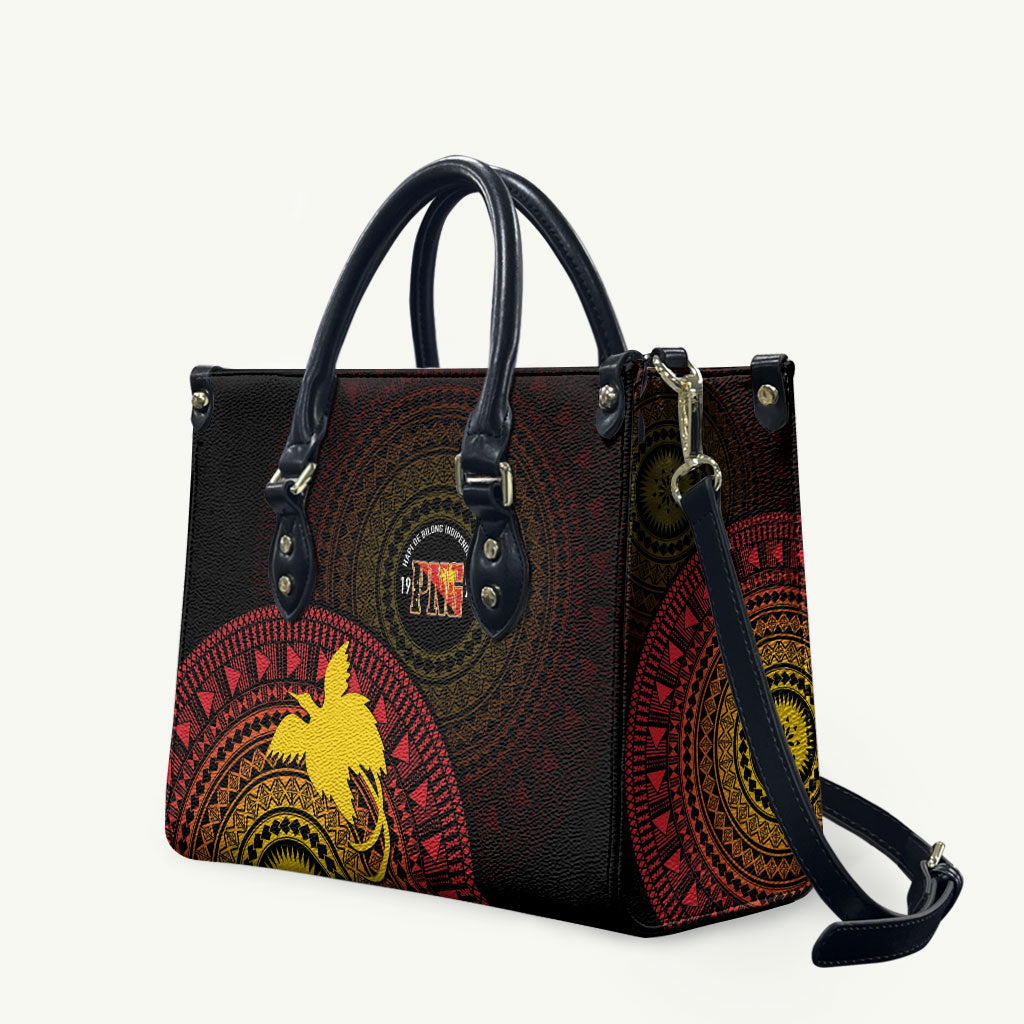 Papua New Guinea Independence Leather Bag Tapa Circle LT7 Black - Polynesian Pride