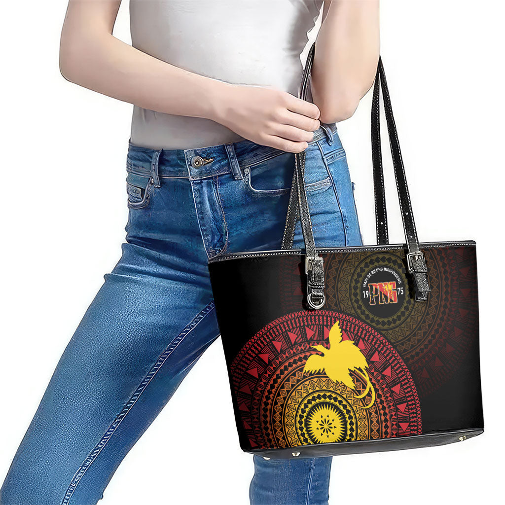 Papua New Guinea Independence Leather Tote Bag Tapa Circle LT7 - Polynesian Pride