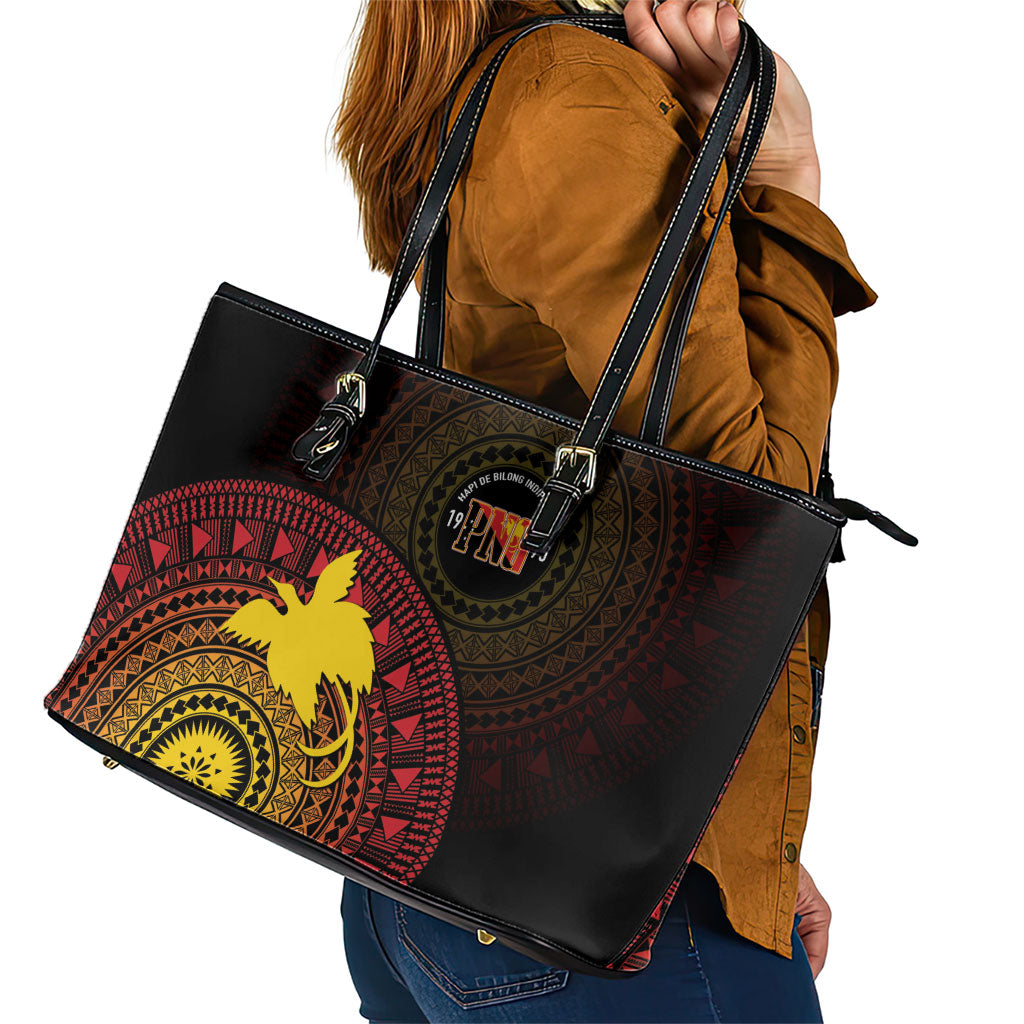 Papua New Guinea Independence Leather Tote Bag Tapa Circle LT7 - Polynesian Pride