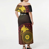 Papua New Guinea Independence Personalized Off Shoulder Maxi Dress Tapa Circle LT7 - Polynesian Pride