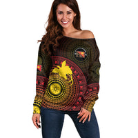 Papua New Guinea Independence Personalized Off Shoulder Sweater Tapa Circle LT7 Women Black - Polynesian Pride