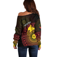Papua New Guinea Independence Personalized Off Shoulder Sweater Tapa Circle LT7 - Polynesian Pride
