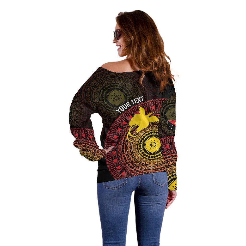 Papua New Guinea Independence Personalized Off Shoulder Sweater Tapa Circle LT7 - Polynesian Pride