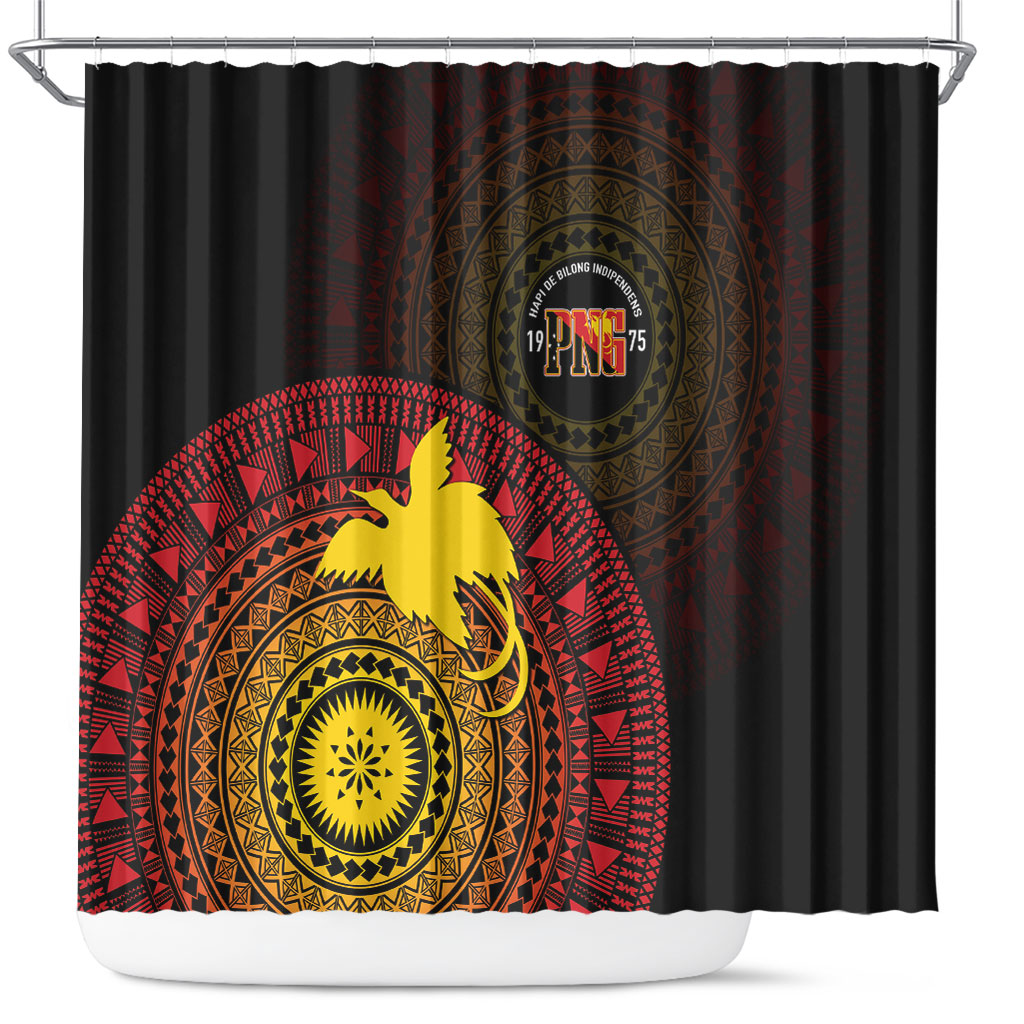 Papua New Guinea Independence Shower Curtain Tapa Circle LT7 Black - Polynesian Pride