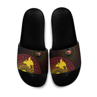 Papua New Guinea Independence Slide Sandals Tapa Circle LT7 Black - Polynesian Pride