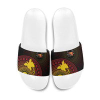 Papua New Guinea Independence Slide Sandals Tapa Circle LT7 Black - Polynesian Pride
