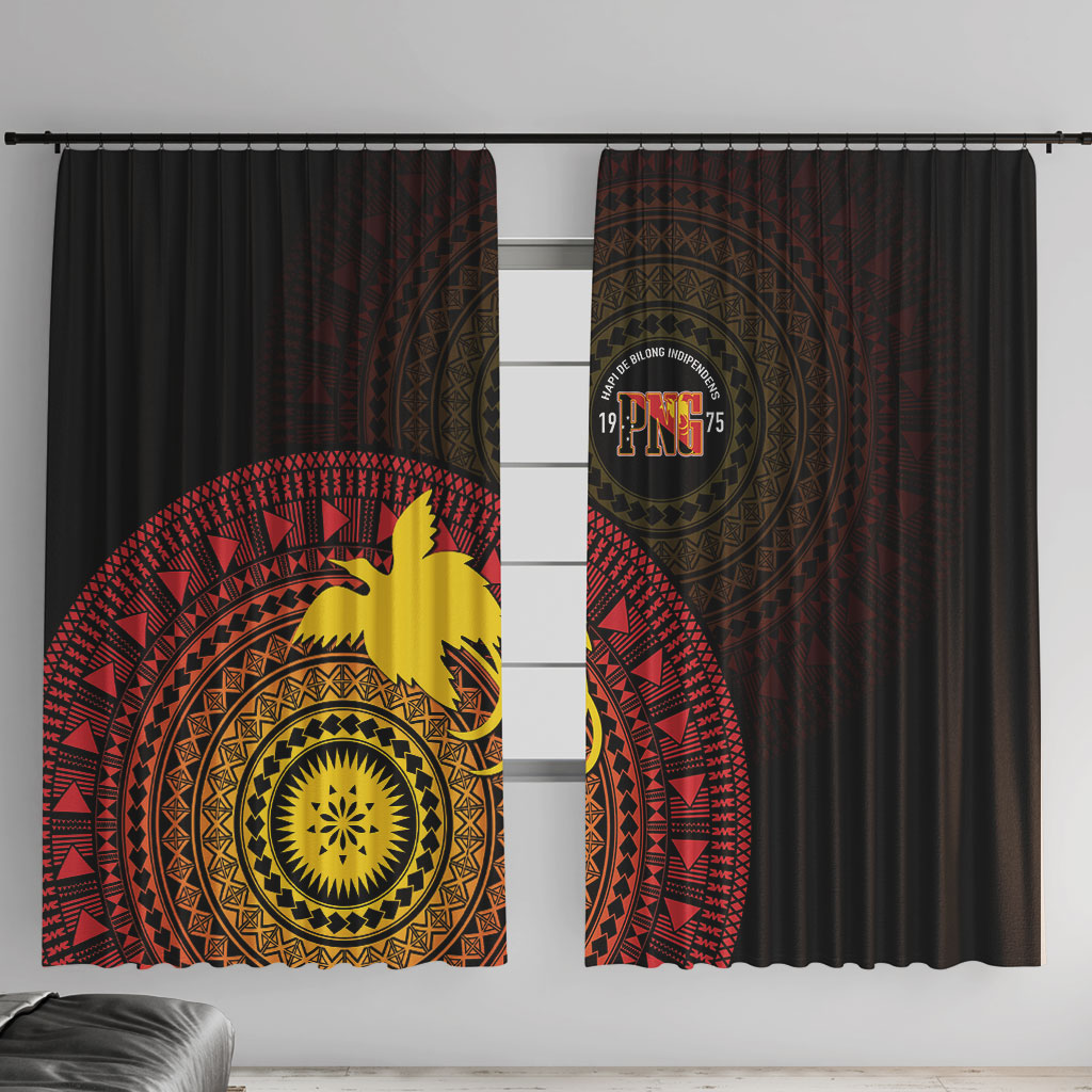 Papua New Guinea Independence Window Curtain Tapa Circle LT7 With Hooks Black - Polynesian Pride