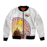 Hapi De Bilong Indipendens Papua New Guinea Bomber Jacket PNG Lime Pot LT7 Unisex White - Polynesian Pride