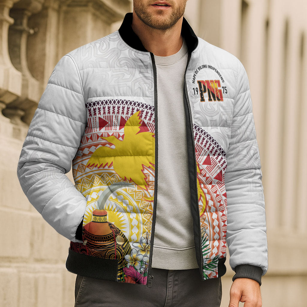 Hapi De Bilong Indipendens Papua New Guinea Bomber Puffer Jacket PNG Lime Pot LT7 - Polynesian Pride