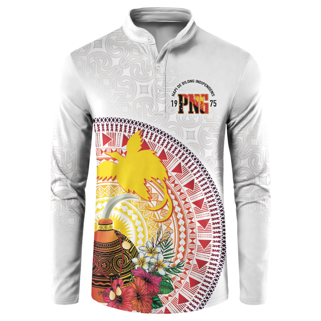 Hapi De Bilong Indipendens Papua New Guinea Button Sweatshirt PNG Lime Pot LT7 White - Polynesian Pride