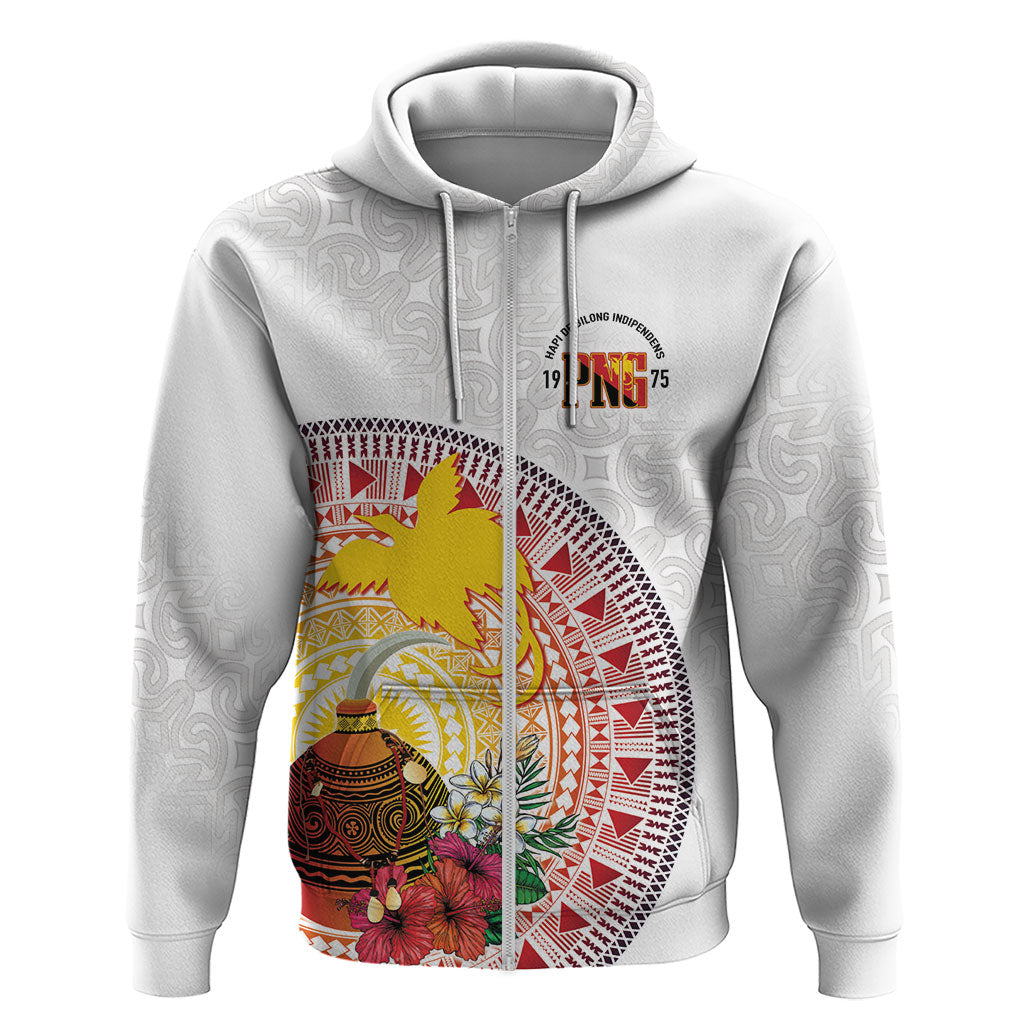 Hapi De Bilong Indipendens Papua New Guinea Hoodie PNG Lime Pot LT7 Zip Hoodie White - Polynesian Pride