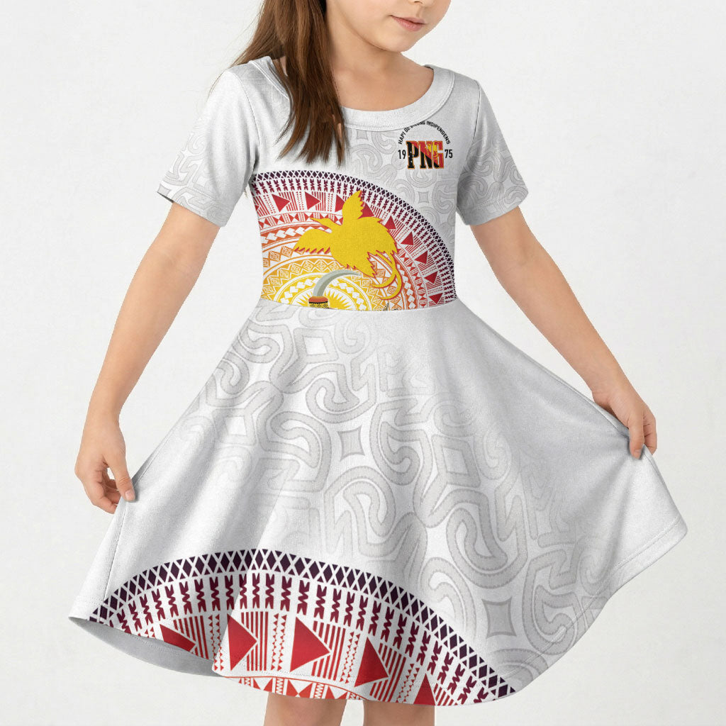 Hapi De Bilong Indipendens Papua New Guinea Kid Short Sleeve Dress PNG Lime Pot LT7 KID White - Polynesian Pride