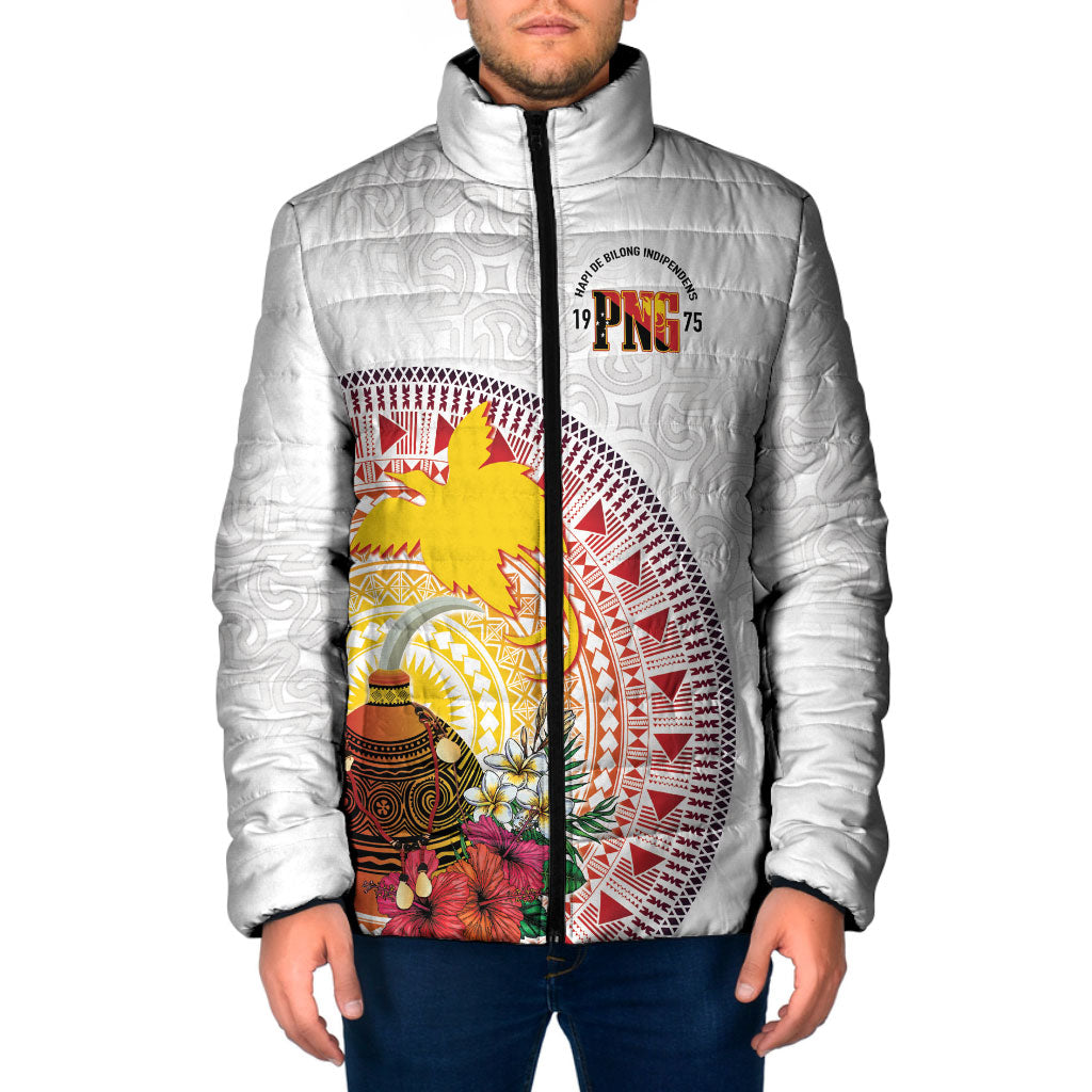 Hapi De Bilong Indipendens Papua New Guinea Padded Jacket PNG Lime Pot LT7 Men White - Polynesian Pride
