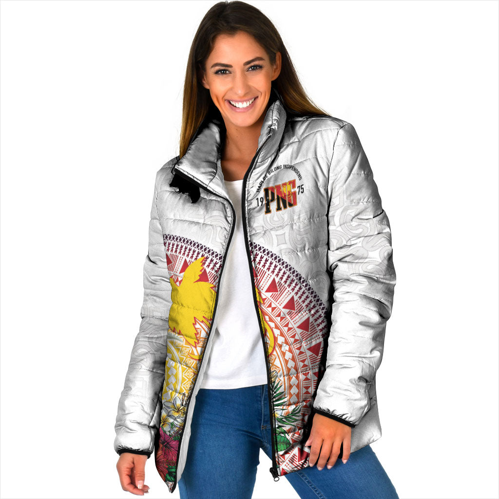 Hapi De Bilong Indipendens Papua New Guinea Padded Jacket PNG Lime Pot LT7 Women White - Polynesian Pride