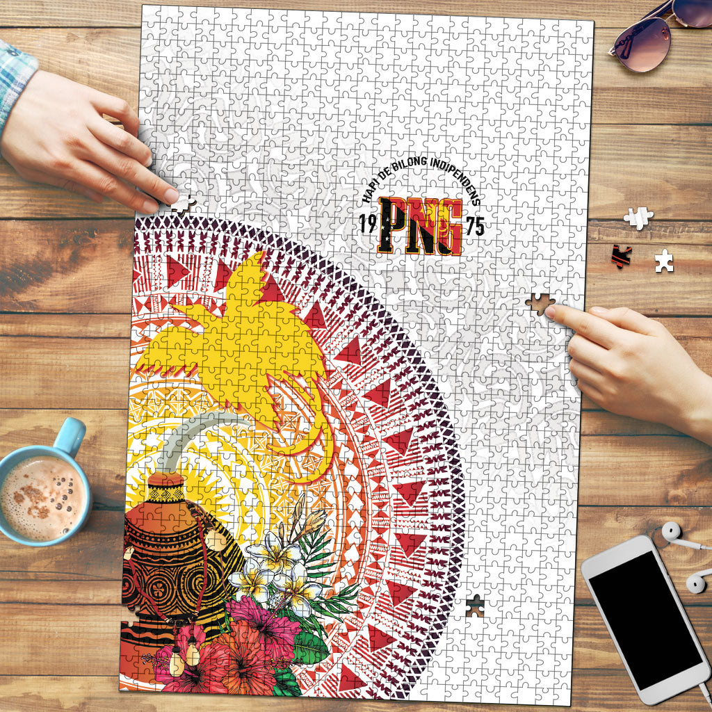 Hapi De Bilong Indipendens Papua New Guinea Puzzle PNG Lime Pot LT7 White - Polynesian Pride