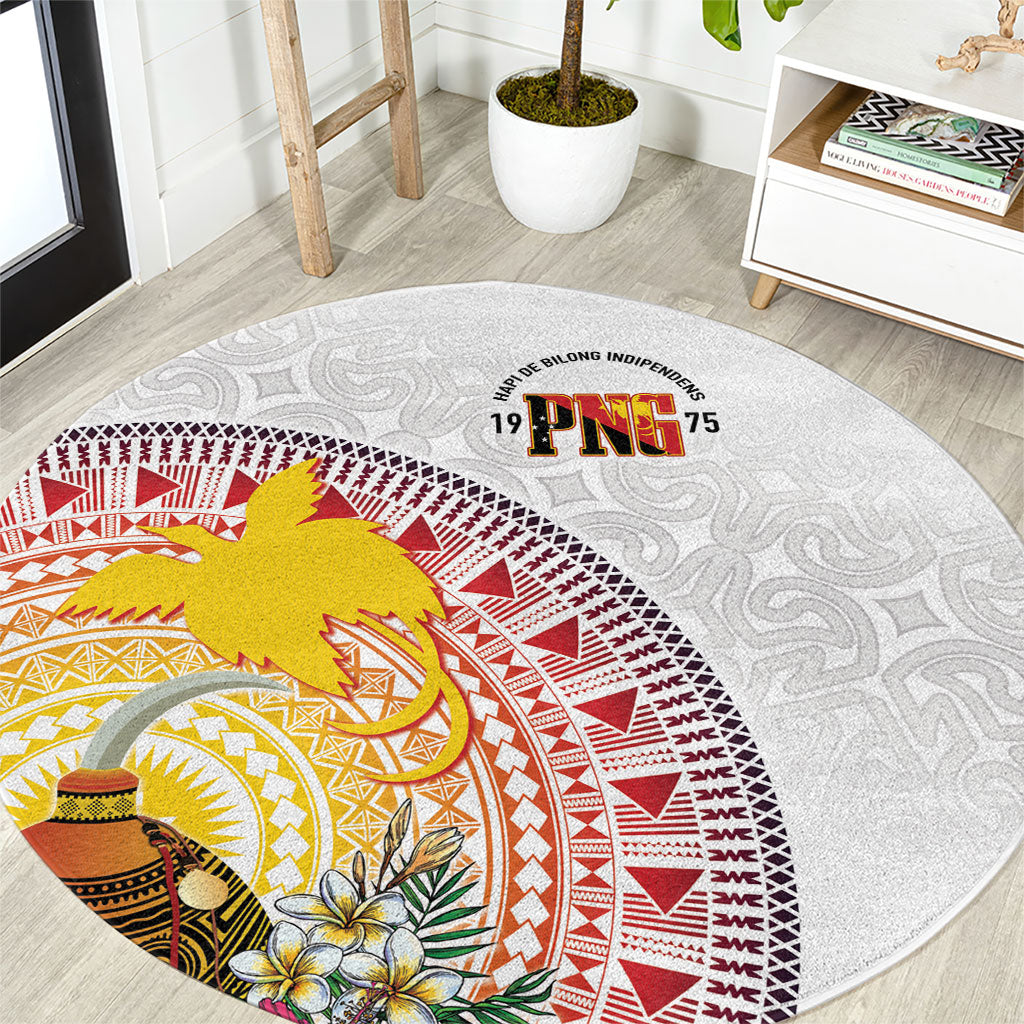 Hapi De Bilong Indipendens Papua New Guinea Round Carpet PNG Lime Pot LT7 White - Polynesian Pride