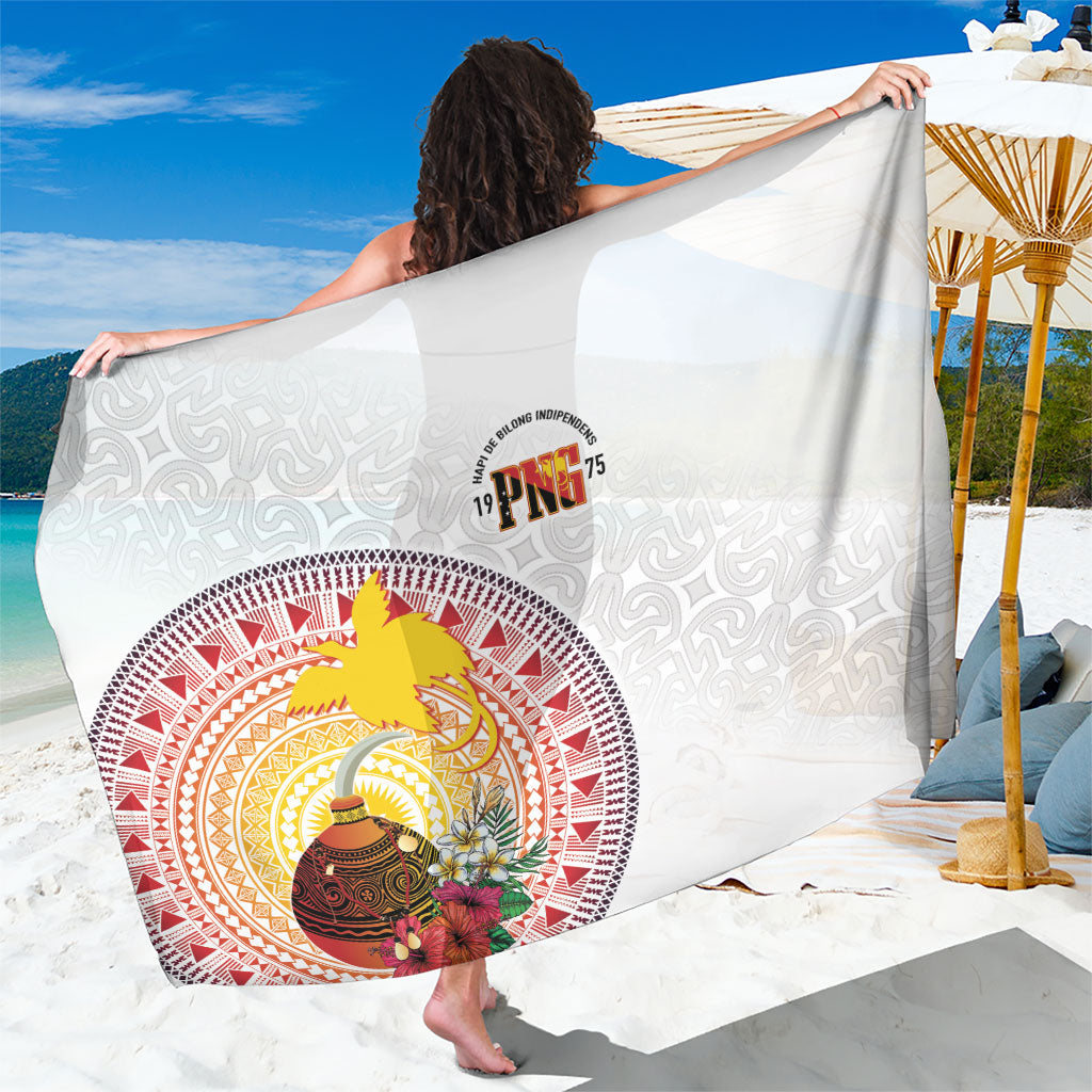 Hapi De Bilong Indipendens Papua New Guinea Sarong PNG Lime Pot LT7 One Size 44 x 66 inches White - Polynesian Pride