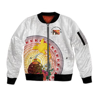 Hapi De Bilong Indipendens Papua New Guinea Sleeve Zip Bomber Jacket PNG Lime Pot LT7 Unisex White - Polynesian Pride