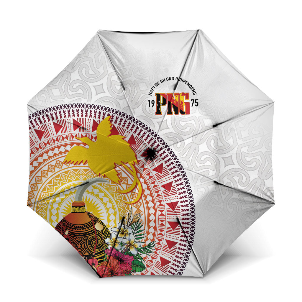 Hapi De Bilong Indipendens Papua New Guinea Umbrella PNG Lime Pot LT7 One Size Folded 11.42 inch Opened Diameter 37.4 inch White - Polynesian Pride