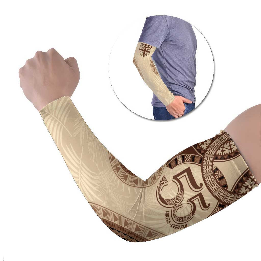 Bula Fiji Day 55th Anniversary Masi Tapa Arm Sleeves Emerald Jubilee - Beige LT7 Set of 2 Beige - Polynesian Pride