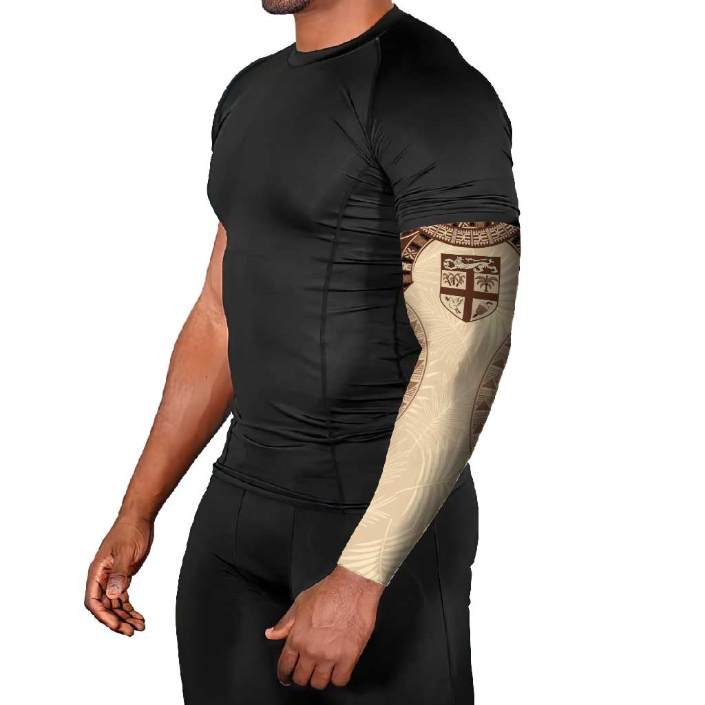 Bula Fiji Day 55th Anniversary Masi Tapa Arm Sleeves Emerald Jubilee - Beige LT7 - Polynesian Pride