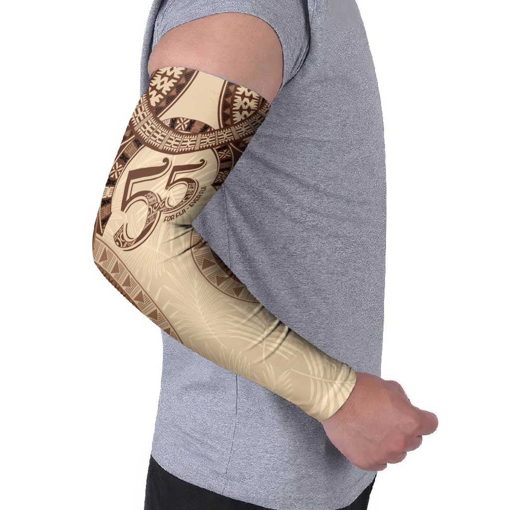 Bula Fiji Day 55th Anniversary Masi Tapa Arm Sleeves Emerald Jubilee - Beige LT7 - Polynesian Pride