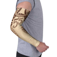 Bula Fiji Day 55th Anniversary Masi Tapa Arm Sleeves Emerald Jubilee - Beige LT7 - Polynesian Pride