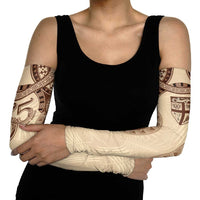 Bula Fiji Day 55th Anniversary Masi Tapa Arm Sleeves Emerald Jubilee - Beige LT7 - Polynesian Pride