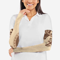 Bula Fiji Day 55th Anniversary Masi Tapa Arm Sleeves Emerald Jubilee - Beige LT7 - Polynesian Pride