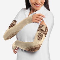 Bula Fiji Day 55th Anniversary Masi Tapa Arm Sleeves Emerald Jubilee - Beige LT7 - Polynesian Pride